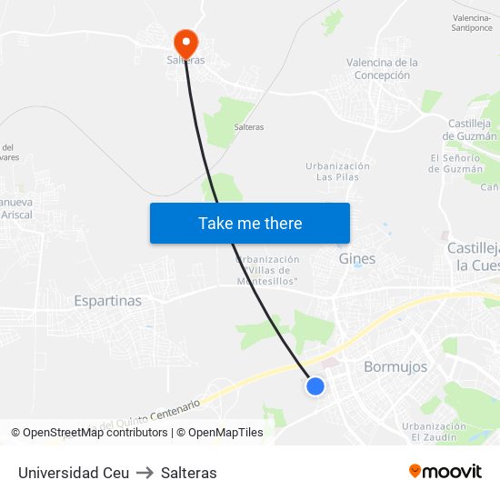 Universidad Ceu to Salteras map