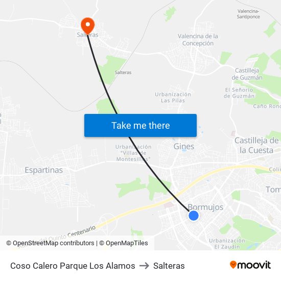 Coso Calero Parque Los Alamos to Salteras map