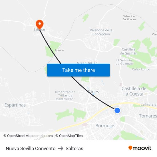 Nueva Sevilla Convento to Salteras map