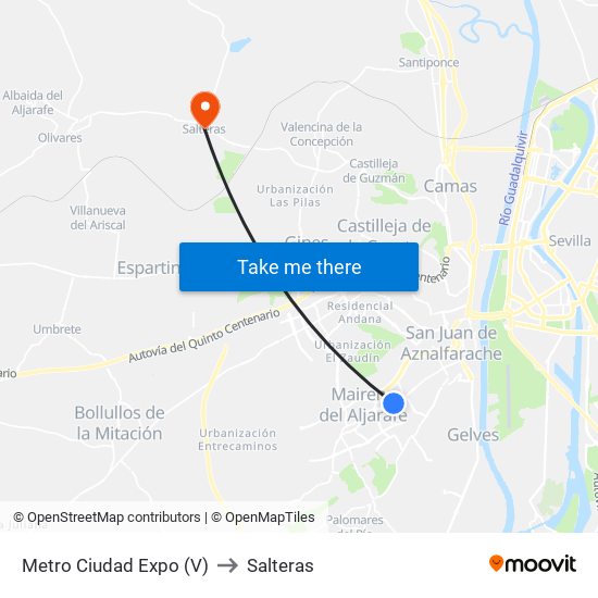 Metro Ciudad Expo (V) to Salteras map