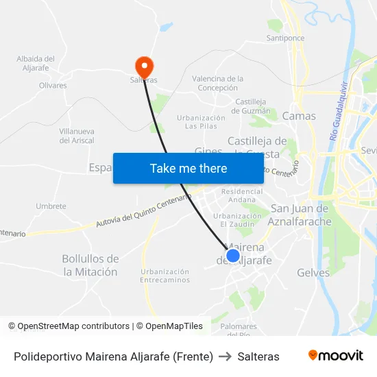 Polideportivo Mairena Aljarafe (Frente) to Salteras map