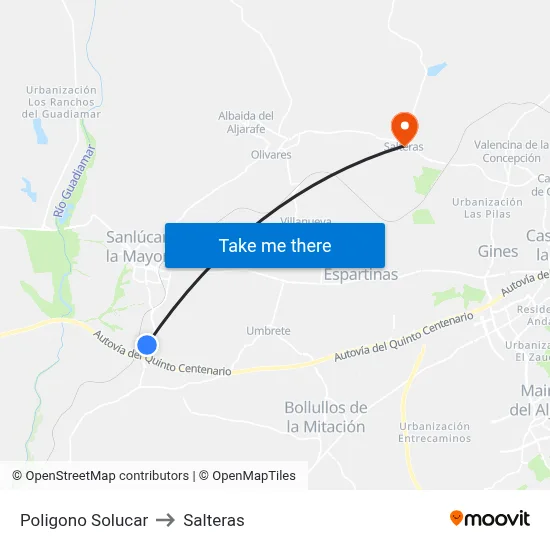Poligono Solucar to Salteras map