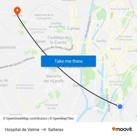 Hospital de Valme to Salteras map