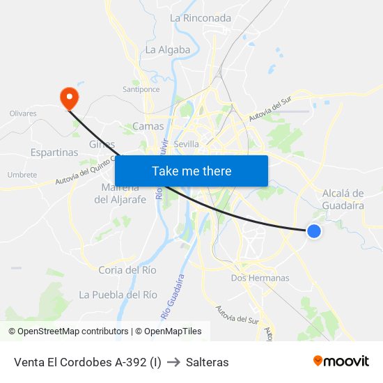 Venta El Cordobes A-392 (I) to Salteras map
