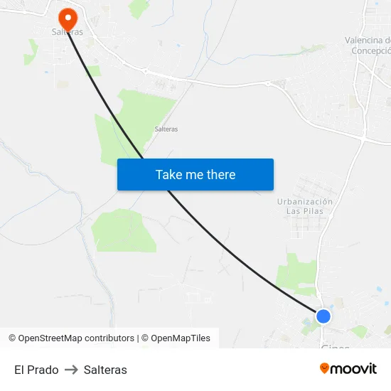 El Prado to Salteras map