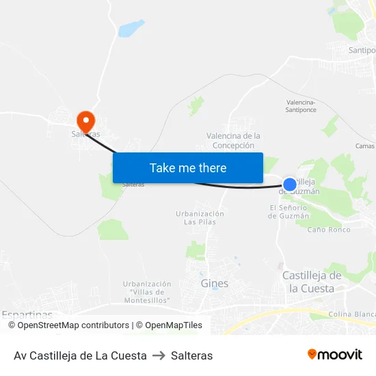 Av Castilleja de La Cuesta to Salteras map