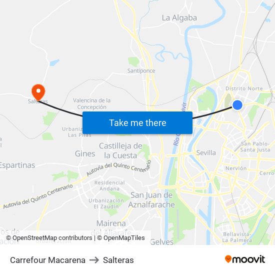 Carrefour Macarena to Salteras map