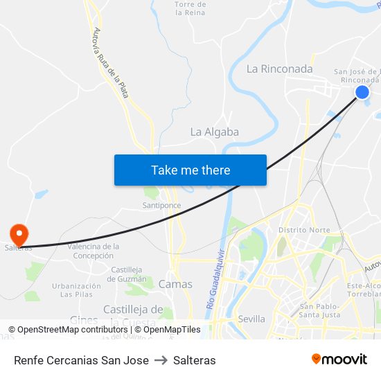 Renfe Cercanias San Jose to Salteras map