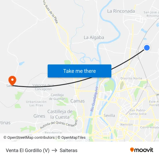 Venta El Gordillo (V) to Salteras map
