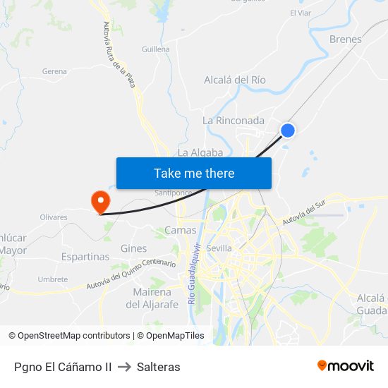 Pgno El Cáñamo II to Salteras map