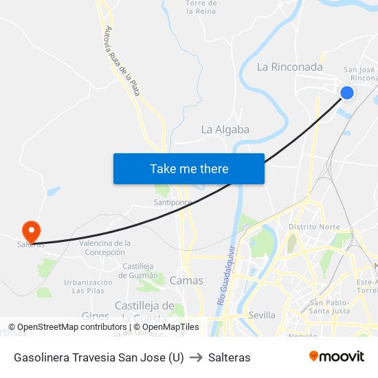 Gasolinera Travesia San Jose (U) to Salteras map