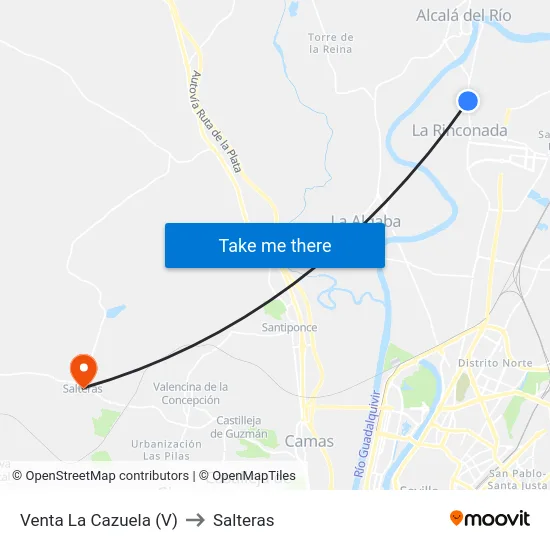 Venta La Cazuela (V) to Salteras map