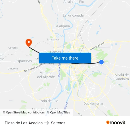 Plaza de Las Acacias to Salteras map