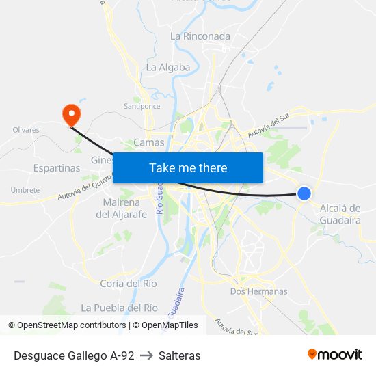 Desguace Gallego A-92 to Salteras map