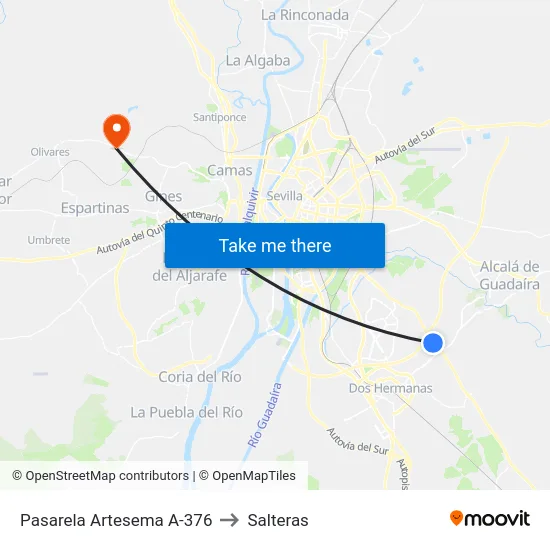 Pasarela Artesema A-376 to Salteras map