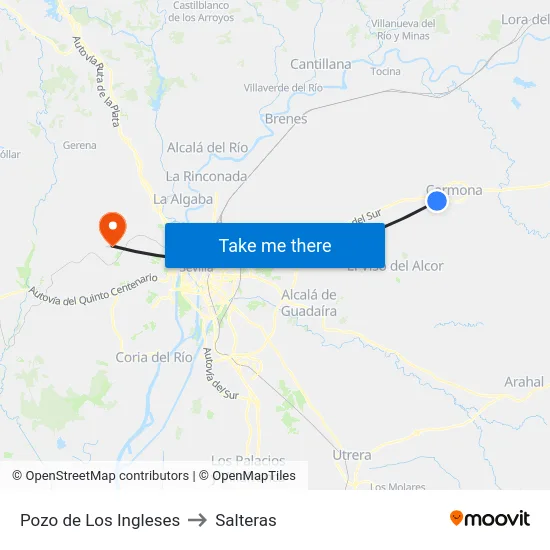 Pozo de Los Ingleses to Salteras map
