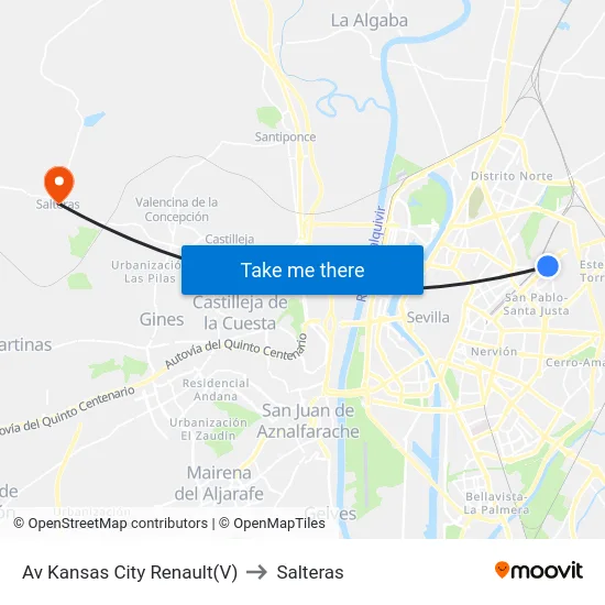 Av Kansas City Renault(V) to Salteras map