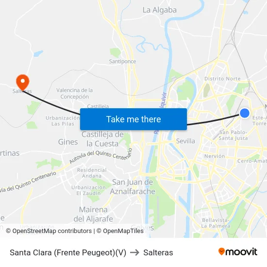 Santa Clara (Frente Peugeot)(V) to Salteras map