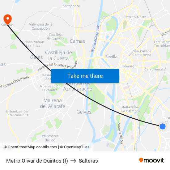 Metro Olivar de Quintos (I) to Salteras map