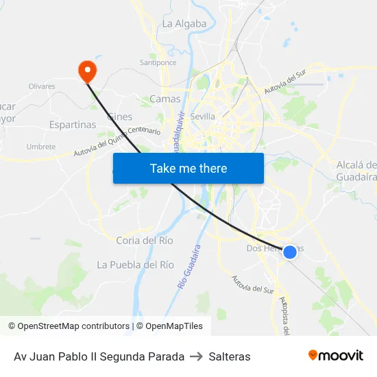 Av Juan Pablo II Segunda Parada to Salteras map