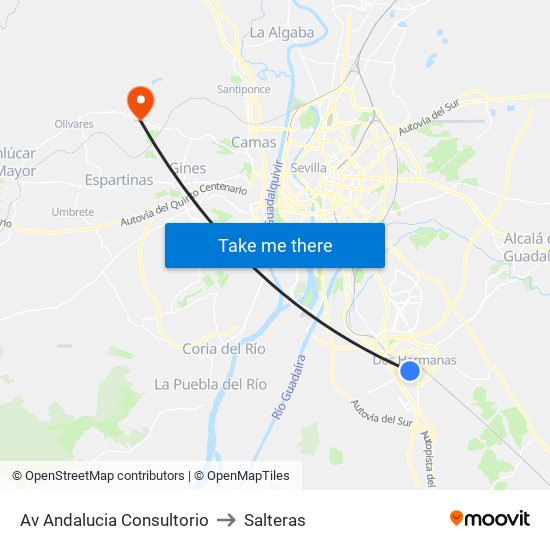 Av Andalucia Consultorio to Salteras map