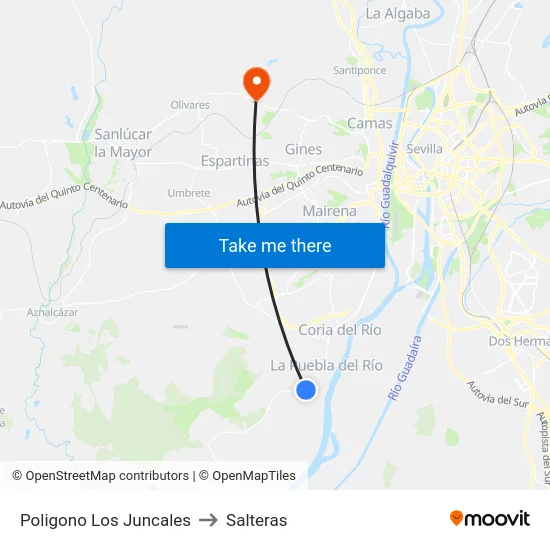 Poligono Los Juncales to Salteras map