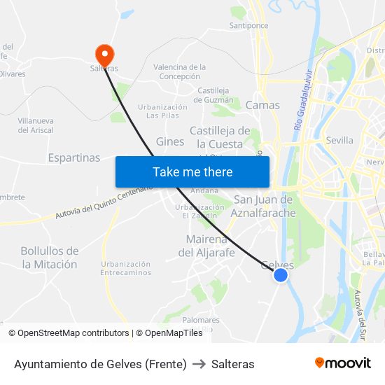 Ayuntamiento de Gelves (Frente) to Salteras map