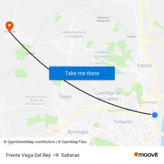 Frente Vega Del Rey to Salteras map