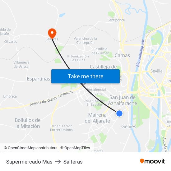 Supermercado Mas to Salteras map
