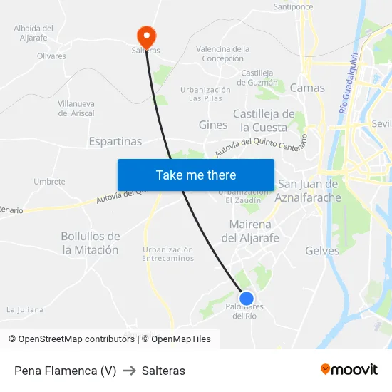 Pena Flamenca (V) to Salteras map