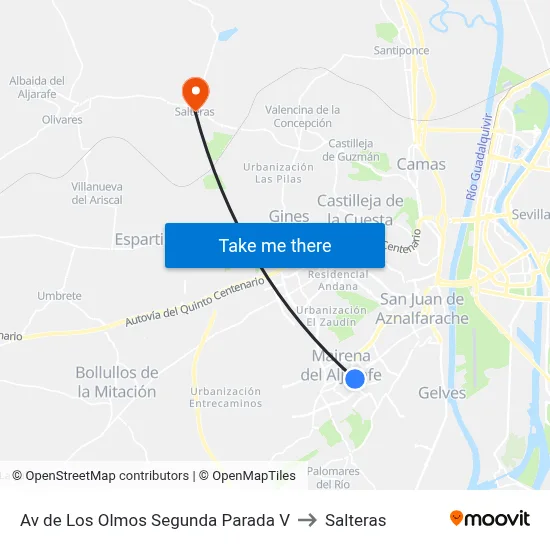 Av de Los Olmos Segunda Parada V to Salteras map