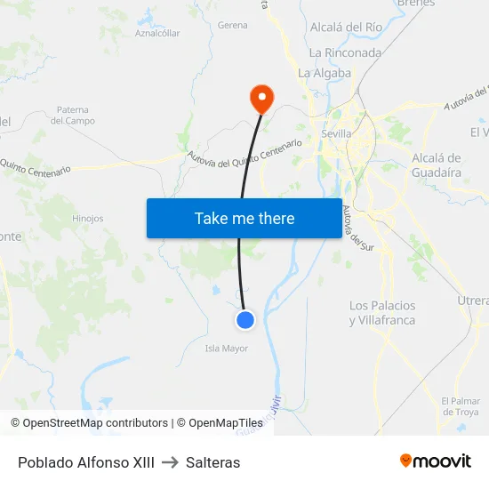 Poblado Alfonso XIII to Salteras map