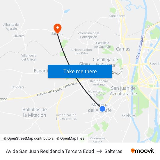 Av de San Juan Residencia Tercera Edad to Salteras map