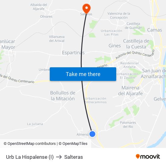 Urb La Hispalense (I) to Salteras map