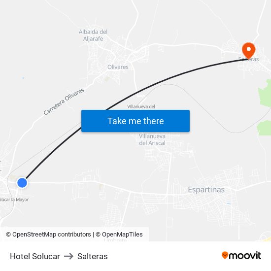 Hotel Solucar to Salteras map