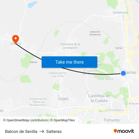 Balcon de Sevilla to Salteras map