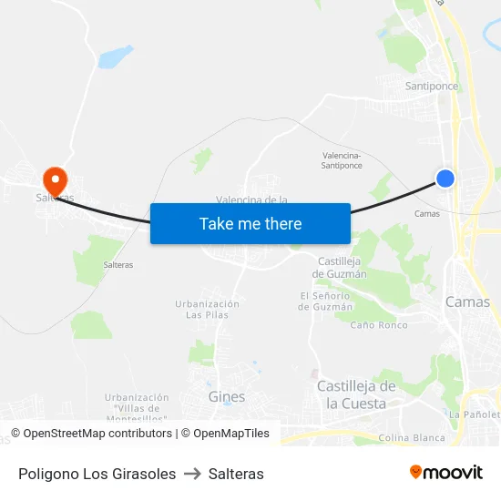 Poligono Los Girasoles to Salteras map