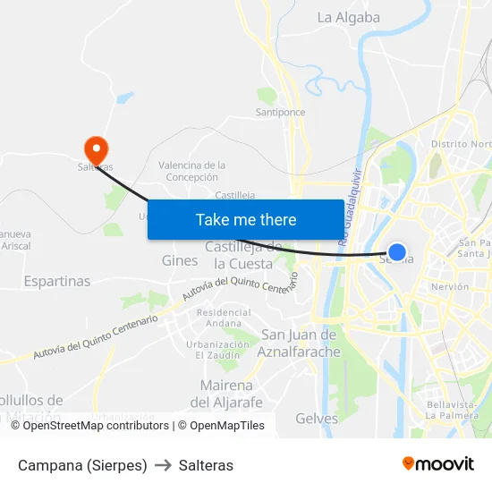 Campana (Sierpes) to Salteras map
