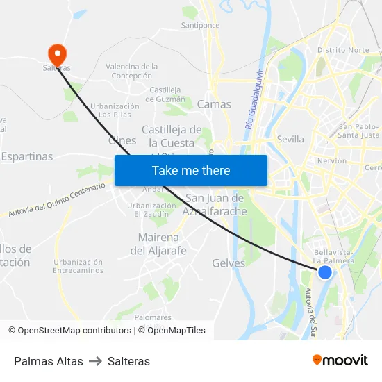 Palmas Altas to Salteras map