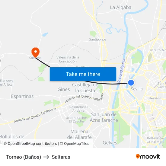 Torneo (Baños) to Salteras map