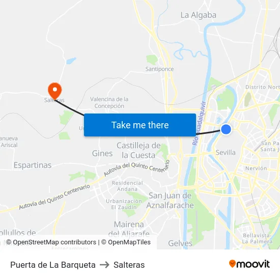 Puerta de La Barqueta to Salteras map