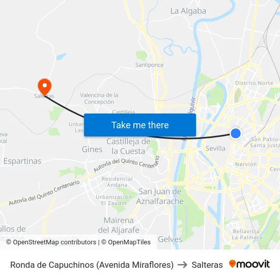 Ronda de Capuchinos (Avenida Miraflores) to Salteras map