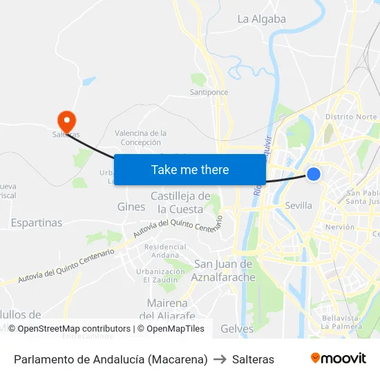 Parlamento de Andalucía (Macarena) to Salteras map