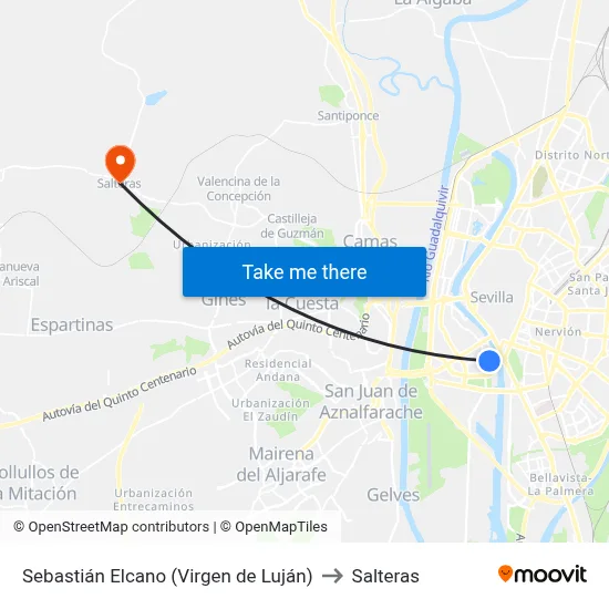 Sebastián Elcano (Virgen de Luján) to Salteras map