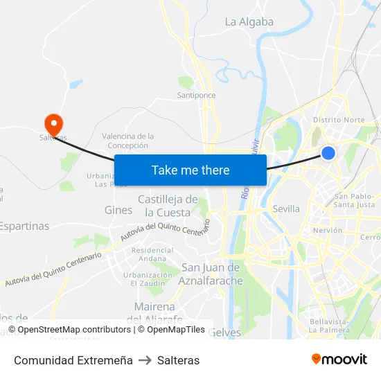 Comunidad Extremeña to Salteras map