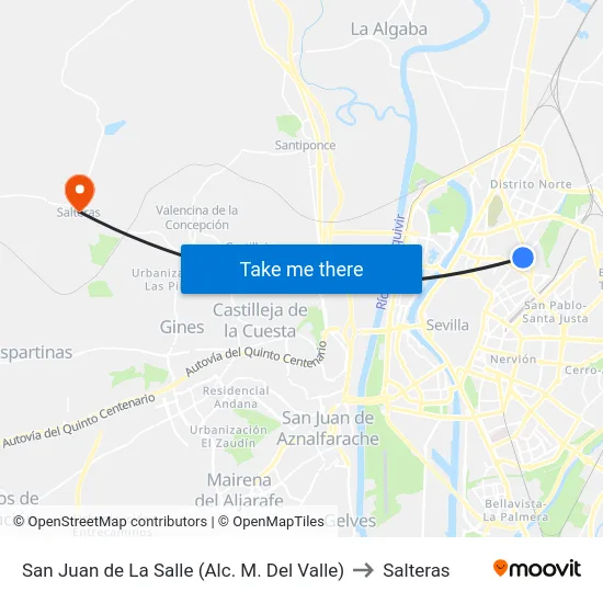 San Juan de La Salle (Alc. M. Del Valle) to Salteras map