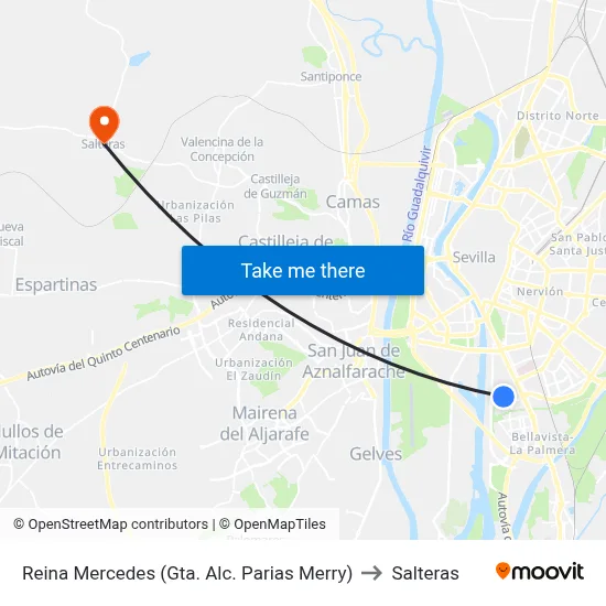 Reina Mercedes (Gta. Alc. Parias Merry) to Salteras map