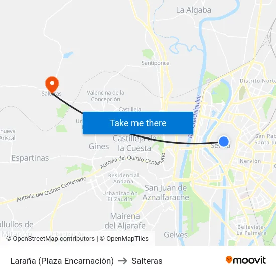 Laraña (Plaza Encarnación) to Salteras map