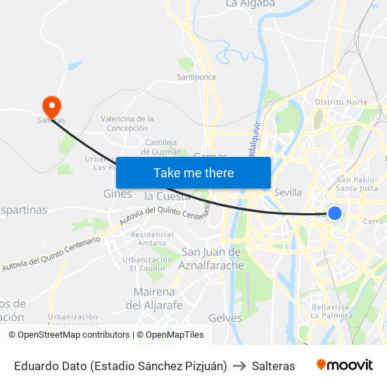 Eduardo Dato (Estadio Sánchez Pizjuán) to Salteras map
