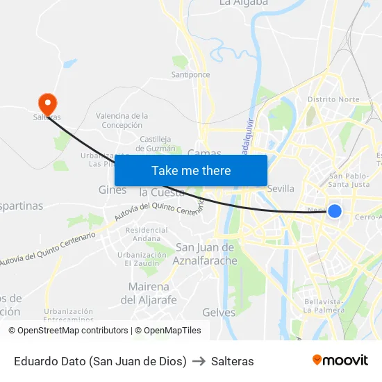 Eduardo Dato (San Juan de Dios) to Salteras map